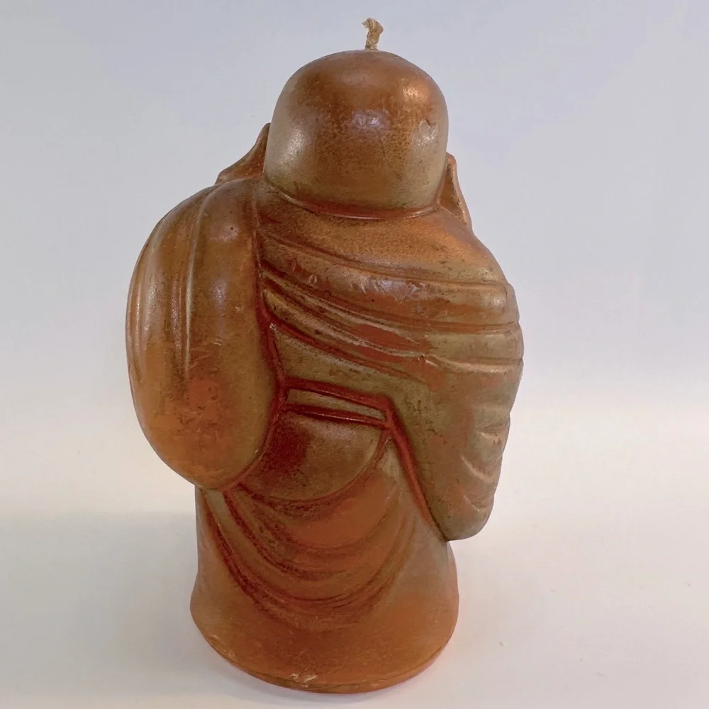 VTG‎ Happy Buddha Shaped Amber Colored Candle Chinese Buddhism Decor